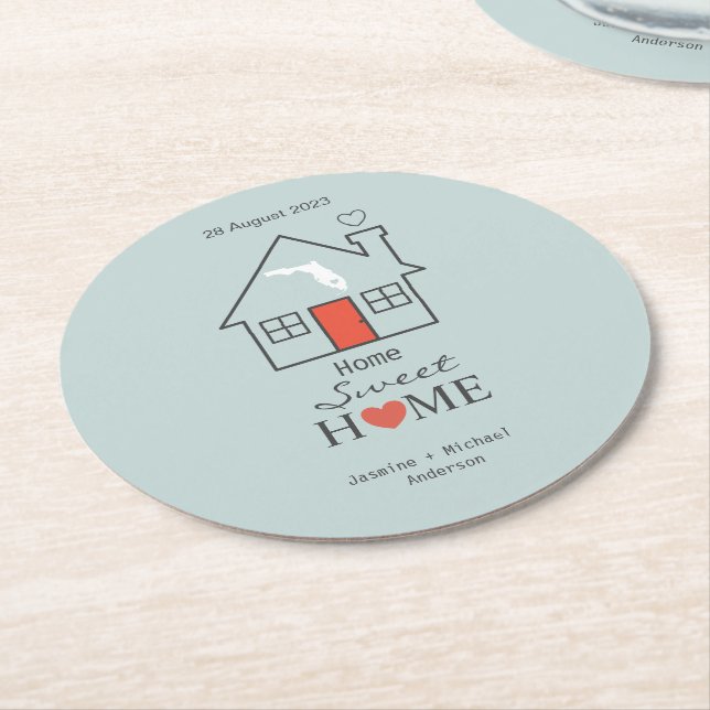 Dessous De Verre Rond Florida Home Sweet Home Personnalisé (Incliné)