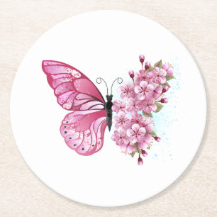 Dessous De Verre Rond Flower Butterfly