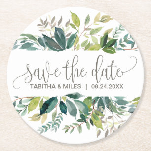 Dessous De Verre Rond Foliage Mariage Enregistrer la date Faire-part