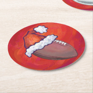 Dessous De Verre Rond Football à Santa Hat sur Rouge
