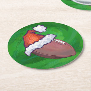 Dessous De Verre Rond Football de Santa Hat sur Vert
