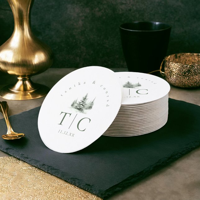 Dessous De Verre Rond Forêt de mariage rustique d'hiver ID1049 (Créateur téléchargé)