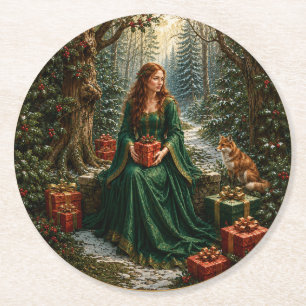 Dessous De Verre Rond Forêt de Noël Enchantée