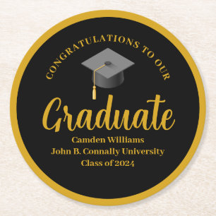 Dessous De Verre Rond Formal Gold Black Graduation Parti personnalisé