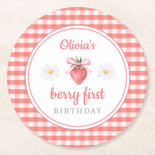 Dessous De Verre Rond Fraise 1er anniversaire Baie Premier Anniversaire