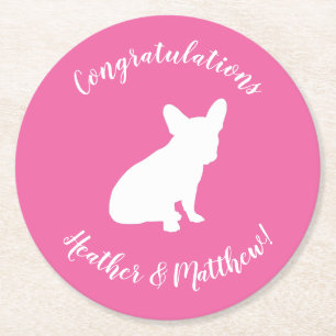 Dessous De Verre Rond Français Baby shower Buldog Français Rose