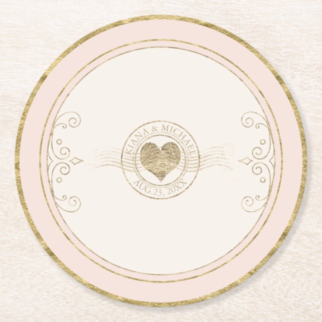 Dessous De Verre Rond Français Romance Mariage Heart Blush ID870 (Devant)
