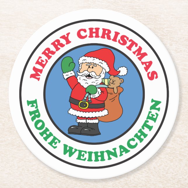 Dessous De Verre Rond Frohe Weihnachten Allemagne Noël Père Noël (Devant)