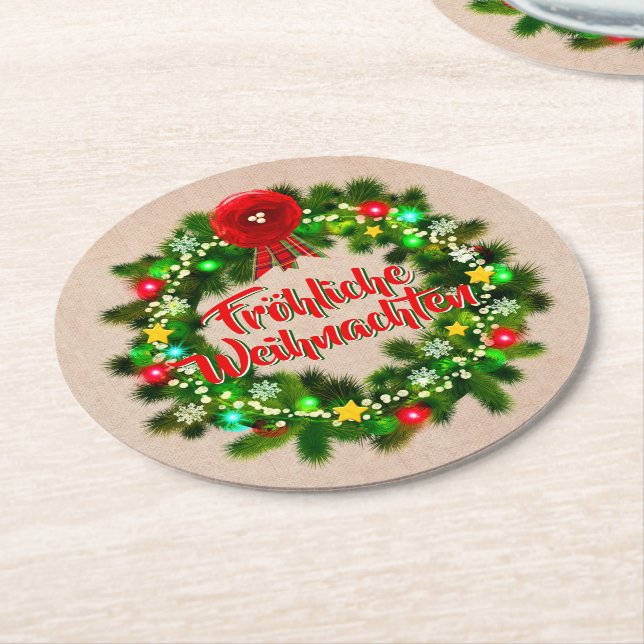 Dessous De Verre Rond Frohe Weihnachten Untersetzer Noël (Incliné)