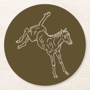 Dessous De Verre Rond Frolicking Horse Foal - ligne transparente.