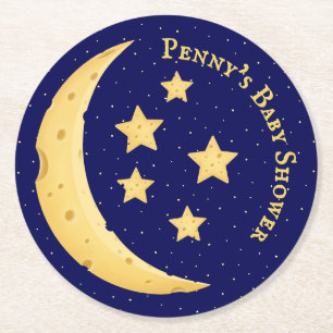 Dessous De Verre Rond Fromage mignon Lune & Étoiles Personnalisé Céleste