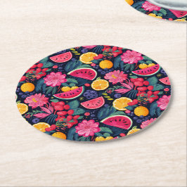 Dessous De Verre Rond Fruits et fleurs tropicaux