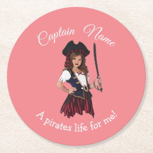 Dessous De Verre Rond Fun Rose Girl Pirate