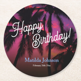 Dessous De Verre Rond Fun Tropical Sunset Luau Anniversaire