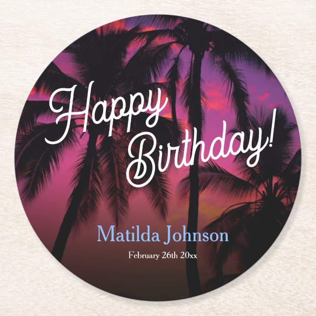 Dessous De Verre Rond Fun Tropical Sunset Luau Anniversaire (Devant)