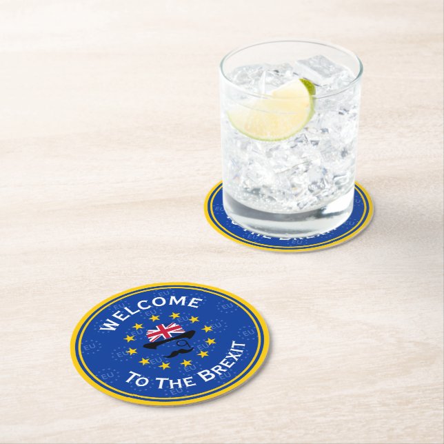Dessous De Verre Rond Funky Blue Yellow Union européenne Brexit Art (En situation)