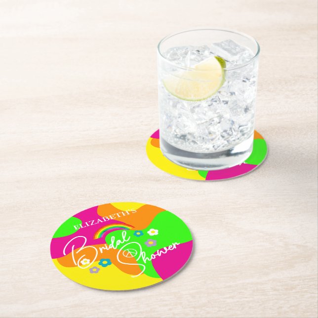Dessous De Verre Rond Funky Retro Bridal Shower (En situation)