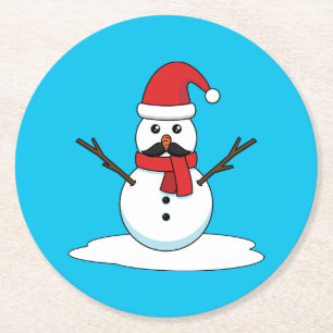 Dessous De Verre Rond Funny Snowman avec Moustache et carotte