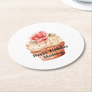 Dessous De Verre Rond Gâteau Cupcake Anniversaire Rose Fushia Chic