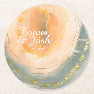 Dessous De Verre Rond Géodes de corail d'agate aquarelle Mariage