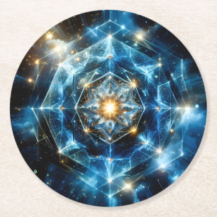 Dessous De Verre Rond Géométrie cosmique mandala étoile univers abstrait