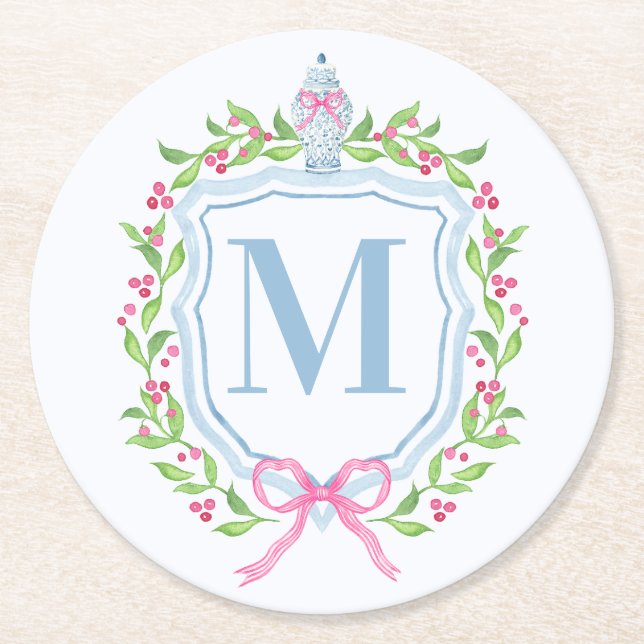 Dessous De Verre Rond Ginger Jar & Christmas Berries Monogramme (Devant)