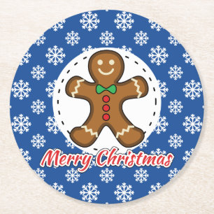 Dessous De Verre Rond Gingerbread - Patters bleus - Merry Xmas