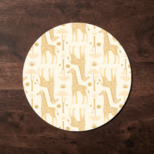 Dessous De Verre Rond Girafes dans la savane en jaune