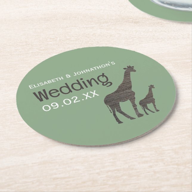 Dessous De Verre Rond Giraffe Safari d'argile, Mariage rustique (Incliné)