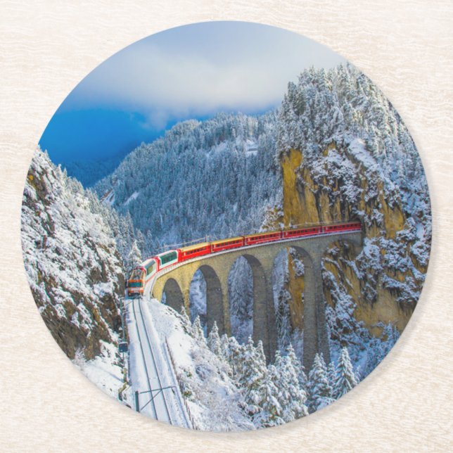Dessous De Verre Rond Glace et neige | Express Bernina, Suisse (Devant)