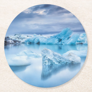 Dessous De Verre Rond Glace et neige Lagune Jokulsarlon, Islande