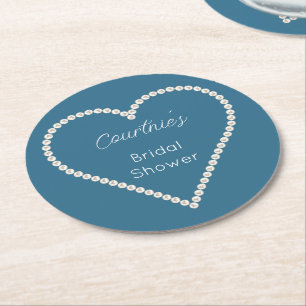 Dessous De Verre Rond Glam Blue Perles Blanches Mariage