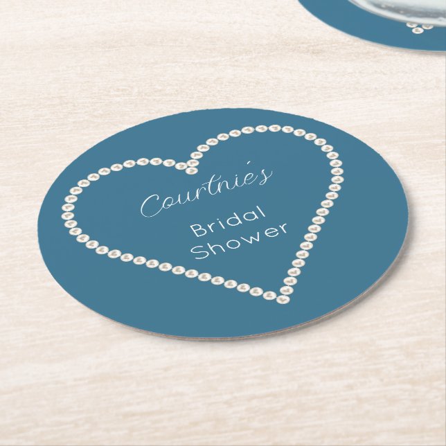 Dessous De Verre Rond Glam Blue Perles Blanches Mariage (Incliné)