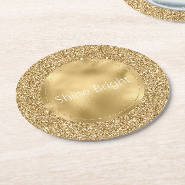 Dessous De Verre Rond Glam Gold Glitzy Parties scintillant      (Incliné)