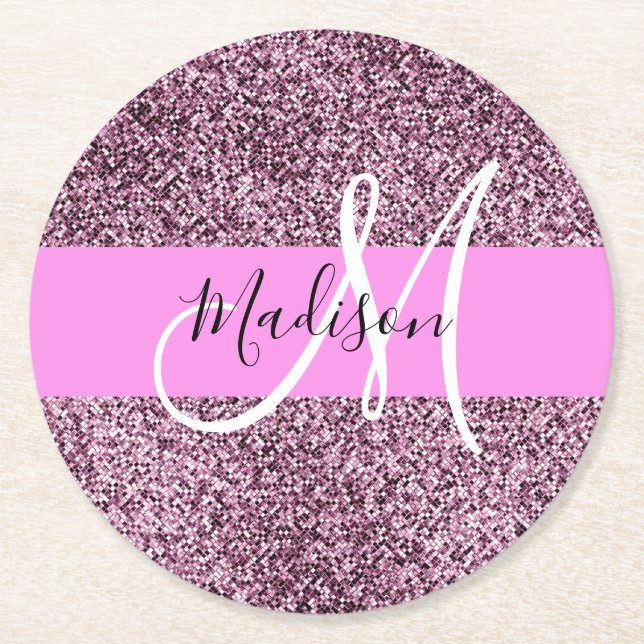 Dessous De Verre Rond Glam Pink & Violet Parties scintillant étincelles  (Devant)