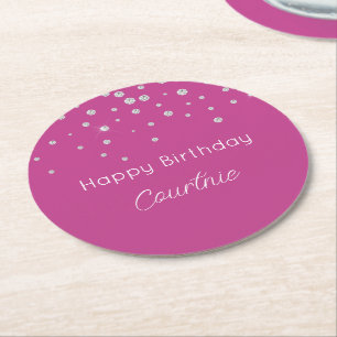 Dessous De Verre Rond Glam rose blanc Diamants Anniversaire