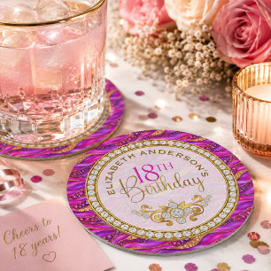 Dessous De Verre Rond Glamour Rose Gold Bijou Strata 18e Anniversaire