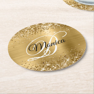 Dessous De Verre Rond Glitterie or huile Fancy Monogramme