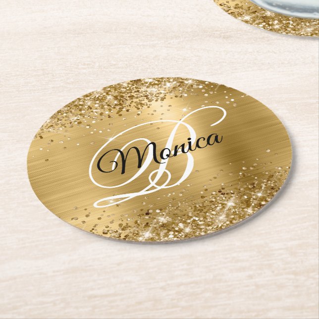 Dessous De Verre Rond Glitterie or huile Fancy Monogramme (Incliné)