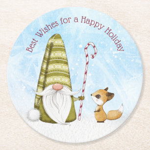 Dessous De Verre Rond Gnome et Fox Meilleurs voeux Happy Holiday Custom