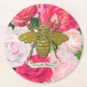 Dessous De Verre Rond Gold Bee et Roses personnalisent