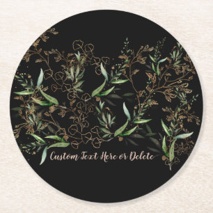 Dessous De Verre Rond Gold Botanique Eucalyptus Élégant Premium Noir