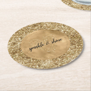 Dessous De Verre Rond Gold Confetti Parties scintillant Coeur