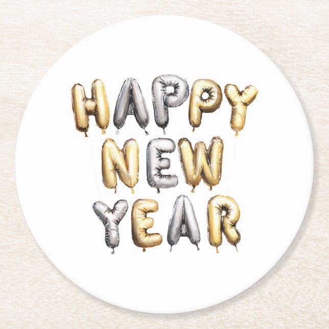 Dessous De Verre Rond Gold Grey Happy New Year (Devant)