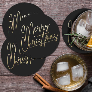 Dessous De Verre Rond Gold Joyeux Noël Noir