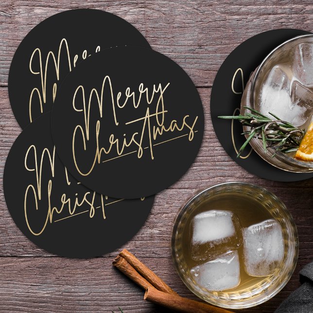 Dessous De Verre Rond Gold Joyeux Noël Noir (Créateur téléchargé)