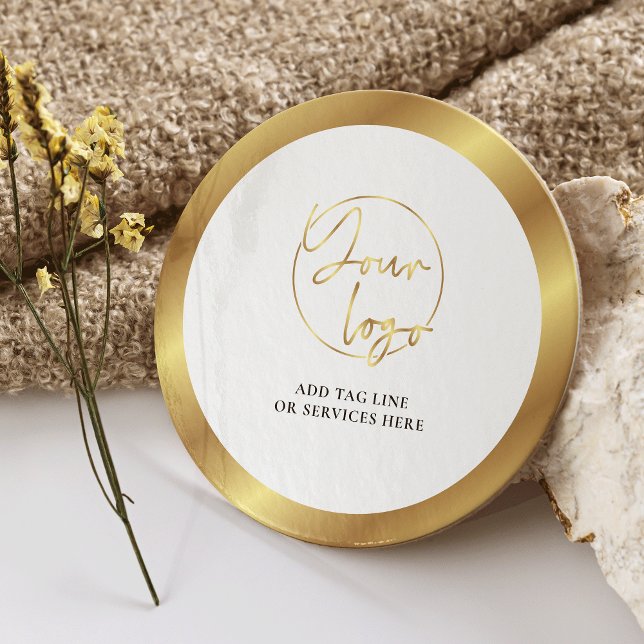 Dessous De Verre Rond Gold Logo Immobilier Entreprise Entreprise Événeme (Elegant white and gold company logo branded round coasters)