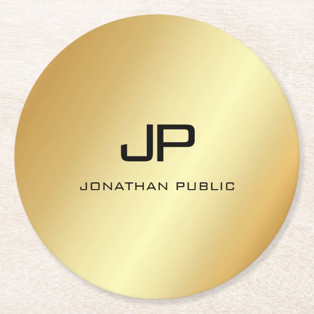 Dessous De Verre Rond Gold Look Modèle Monogramme élégant moderne (Devant)