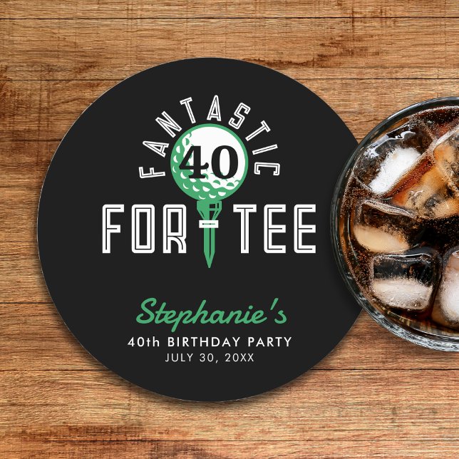 Dessous De Verre Rond Golf 40e anniversaire fête Fantastique pour le thé (Golf 40th Birthday Party Fantastic For-Tee Black Round Paper Coaster
)
