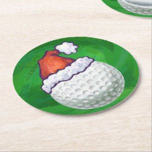 Dessous De Verre Rond Golf Ball Noël Casquette sur Vert